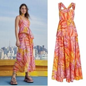 FARM RIO Pink Ombre Bananas Cross Back Maxi Dress Size Small